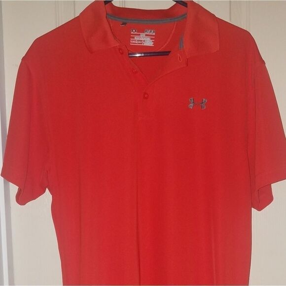 Under Armour Men's Orange Heat Gear Loose Fit Short Sleeve Polo Shirt Medium - Picture 2 of 5